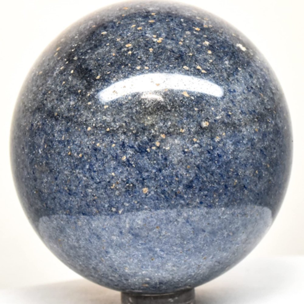 60mm 305g Silverish Blue Dumortierite w/Quartz Inclusions Sphere Polished Natural Sparkling Gemstone Crystal Mineral Ball - Madagascar + Stand
