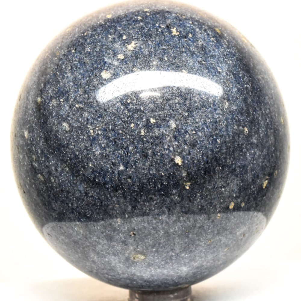 2.7" 485g Dark Deep Blue Dumortierite Sphere Polished Natural Sparkling Gemstone Crystal Mineral Ball - Madagascar + Stand
