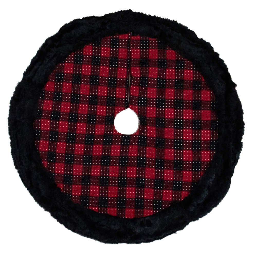 48" Red and Black Plaid with Polka Dots Christmas Tree Skirt