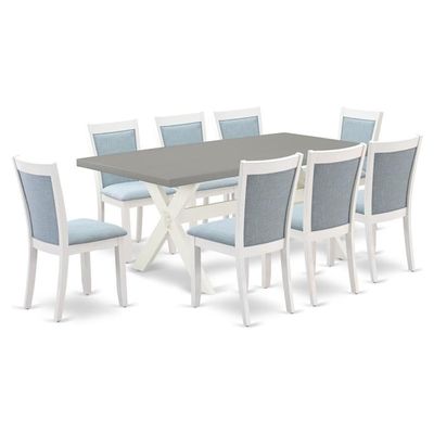 East West Furniture X097MZ015-9 9 Piece Dining Room Furniture Set Includes a Rectangle Dining Table with X-Legs and 8 Baby Blue Linen Fabric Parsons Chairs, 40x72 Inch, Multi-Color