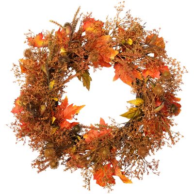 24-Inch Autumn Harvest Maple Leaf with Berries Artificial Wreath; Unlit