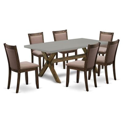 East West Furniture X797MZ748-7 7 Piece Dining Room Furniture Set Consist of a Rectangle Dining Table with X-Legs and 6 Coffee Linen Fabric Upholstered Chairs, 40x72 Inch, Multi-Color
