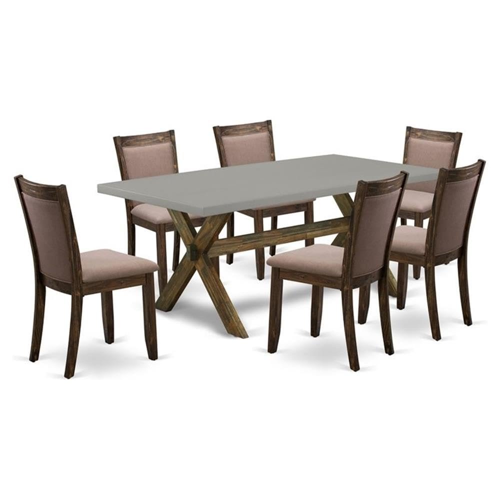 East West Furniture X797MZ748-7 7 Piece Dining Room Furniture Set Consist of a Rectangle Dining Table with X-Legs and 6 Coffee Linen Fabric Upholstered Chairs, 40x72 Inch, Multi-Color