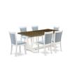 East West Furniture V077MZ015-7 7 Piece Dinette Set Consist of a Rectangle Dining Room Table with V-Legs and 6 Baby Blue Linen Fabric Parson Dining Chairs, 40x72 Inch, Multi-Color view 1