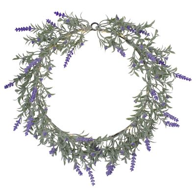 Artificial LED Lighted Lavender Spring Wreath- 16-inch White Lights