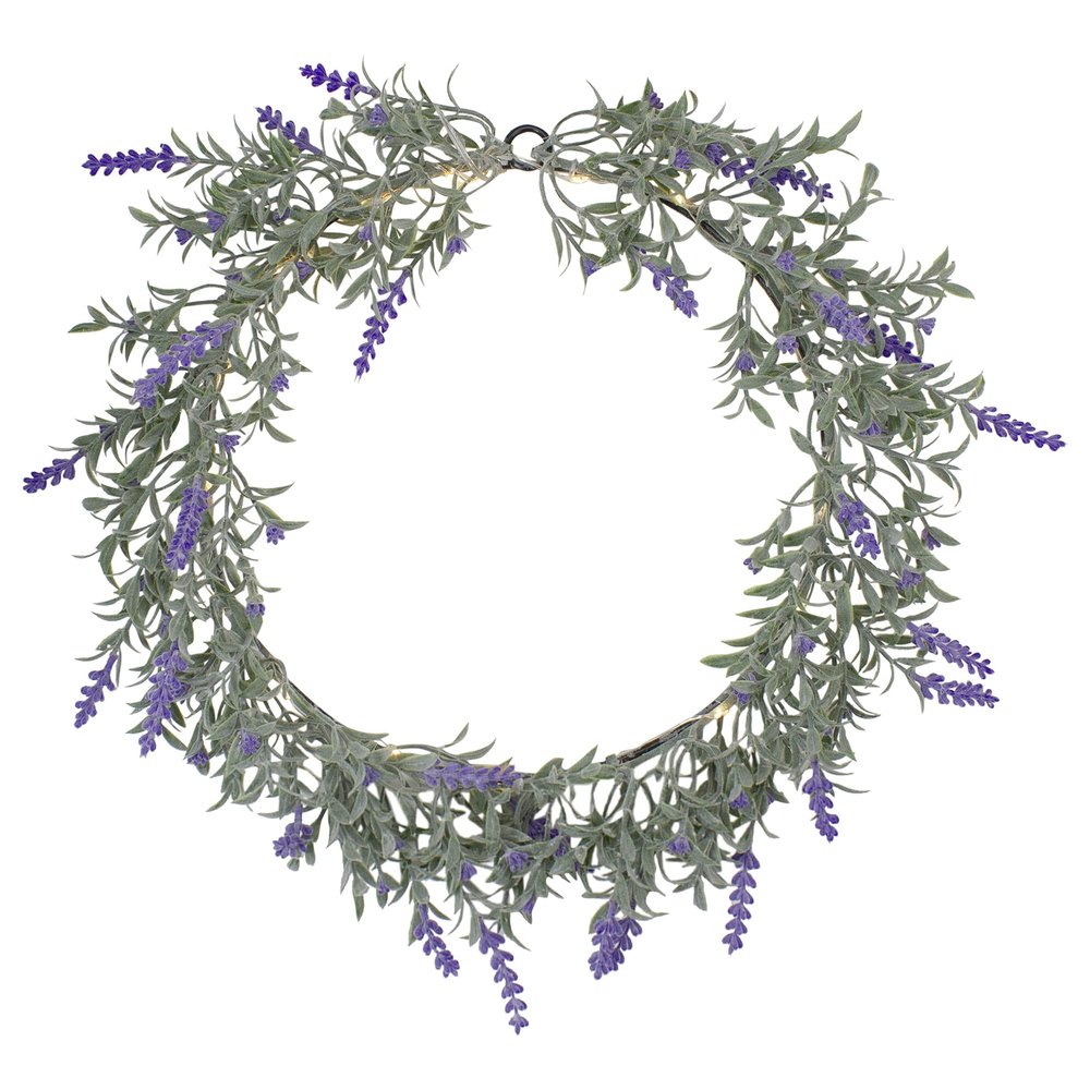 Artificial LED Lighted Lavender Spring Wreath- 16-inch White Lights