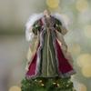 18" Green and Brown Angel in a Dress Christmas Tree Topper - Unlit view 2