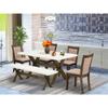 East West Furniture X726MZ716-6 6 Piece Dining Set Contains a Rectangle Dining Room Table with X-Legs and 4 Dark Khaki Linen Fabric Parson Chairs with a Bench, 36x60 Inch, Multi-Color view 2
