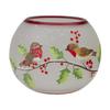 5-Inch Hand Painted Finches and Pine Flameless Glass Candle Holder view 1