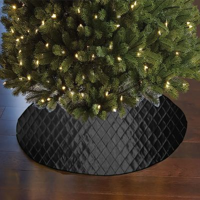 Cross Stitch Pintuck Diamond Pattern Tree Skirt Christmas Decoration 56" Round Holiday Event Tree Decor (Black)