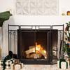 Barton 3-Panel Folding Fireplace Screen W/Magnetic Doors and 4-Pieces Fire Place Tools Set Home Steel Fire Spark Guard, Black view 1