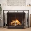 Barton 3-Panel Folding Fireplace Screen W/Magnetic Doors and 4-Pieces Fire Place Tools Set Home Steel Fire Spark Guard, Black view 2