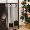 Barton 3-Panel Folding Fireplace Screen W/Magnetic Doors and 4-Pieces Fire Place Tools Set Home Steel Fire Spark Guard, Black view 3