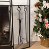 Barton 3-Panel Folding Fireplace Screen W/Magnetic Doors and 4-Pieces Fire Place Tools Set Home Steel Fire Spark Guard, Black view 4