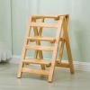 Foldable Kitchen Step Ladder, Wooden Stepladders Home Library Climb Ladder Portable Multifunction Stairs Chair Counter Chair,Natural Wood view 1