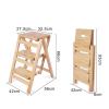 Foldable Kitchen Step Ladder, Wooden Stepladders Home Library Climb Ladder Portable Multifunction Stairs Chair Counter Chair,Natural Wood view 2