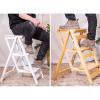 Foldable Kitchen Step Ladder, Wooden Stepladders Home Library Climb Ladder Portable Multifunction Stairs Chair Counter Chair,Natural Wood view 4