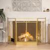 Barton 48" Fireplace Screen 3-Panel Folding Magnetic Doors with 4-Pieces Fire Place Tools Set Steel Fire Spark Guard, Gold view 1