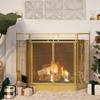 Barton 48" Fireplace Screen 3-Panel Folding Magnetic Doors with 4-Pieces Fire Place Tools Set Steel Fire Spark Guard, Gold view 2