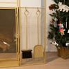 Barton 48" Fireplace Screen 3-Panel Folding Magnetic Doors with 4-Pieces Fire Place Tools Set Steel Fire Spark Guard, Gold view 4