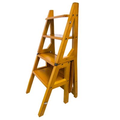 LHYZF 4 Steps Folding Stairs Chair, Wooden Multifunction Foldable Step Stool Ladder for Home Kitchen Library - Walnut Colour