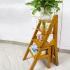 LHYZF 4 Steps Folding Stairs Chair, Wooden Multifunction Foldable Step Stool Ladder for Home Kitchen Library - Walnut Colour view 3