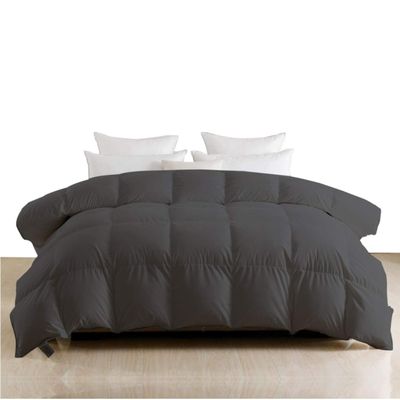 Wega Linen 3 Piece Box Stitched Queen (88'' x 92'') Comforter Quilted Microfiber Down Alternative 800TC All Season Corner Tabs Dark Grey Comforter