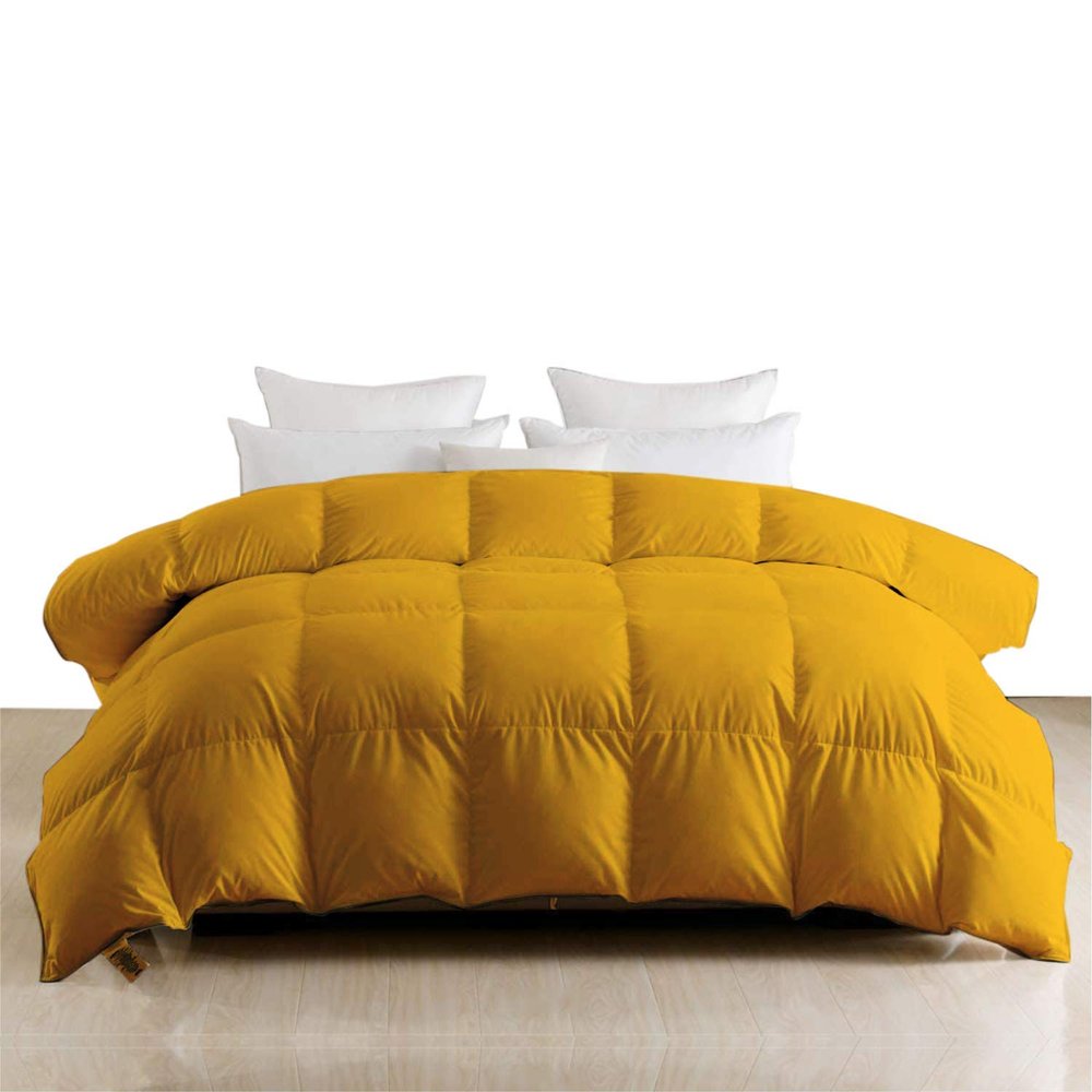 3 Piece Box Stitched Eastern King 116'' x 108'' Comforter Quilted Microfiber Down Alternative 800TC All Season Corner Tabs Gold Comforter