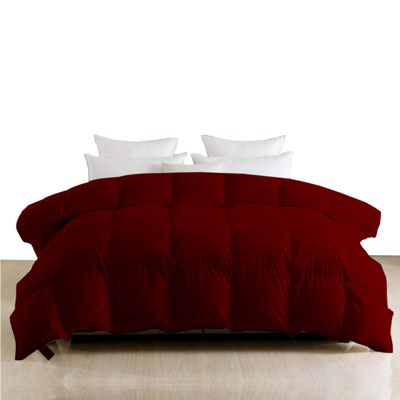 1 Piece Box Stitched Eastern King 116'' x 108'' Comforter Quilted Microfiber Down Alternative 800TC All Season Corner Tabs Burgundy Comforter