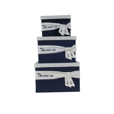 Global Furniture Outlet 11.5" x 12" x 8.5" White Blue Fabric Boxes with Cover Set of 3