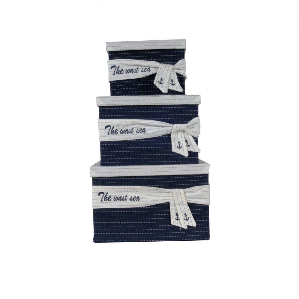Global Furniture Outlet 11.5" x 12" x 8.5" White Blue Fabric Boxes with Cover Set of 3