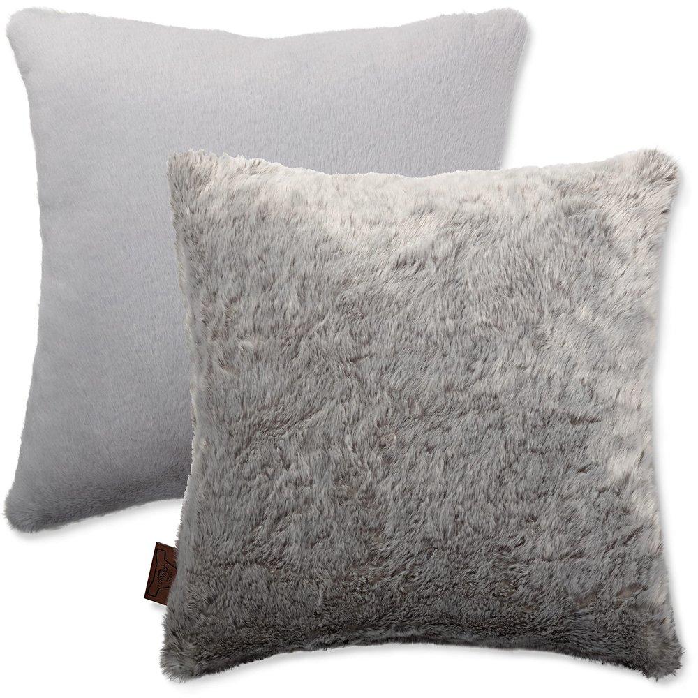 18 X 18 Throw Pillow Goose Down Feather, Square Couch Pillow Rare Grey Arctic Wolf - Fabulous Faux Fur Case & Shell, 1 PCS, 2-Tone Decorative Luxury Style - Sofa, Bedroom, Adjustable Fill Zipper