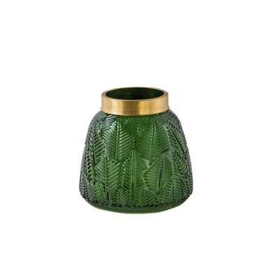 XXZY Vase Nordic Creative Leaf Texture Metal Mouth Glass Vase Home Table Decor Flower Pot Home Garden Desk Ornament (Color : Green, Size : Small)