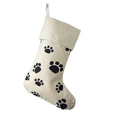 Homeford Animal Paw Print Cotton Christmas Stocking, Beige, 17-Inch, 6-Count