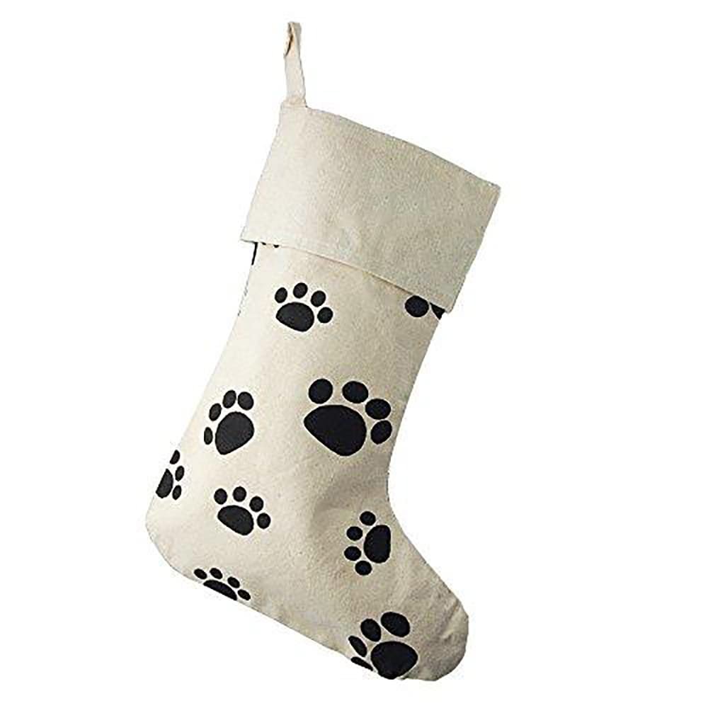 Homeford Animal Paw Print Cotton Christmas Stocking, Beige, 17-Inch, 6-Count