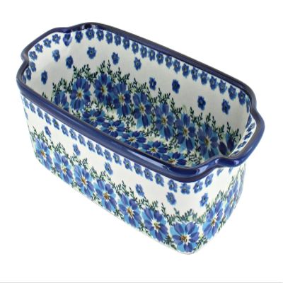Blue Rose Polish Pottery - Blue Kalina Loaf Baker - 9.25" x 5" - Ceramic Bread Baking Dish for Baking & Serving Loaves