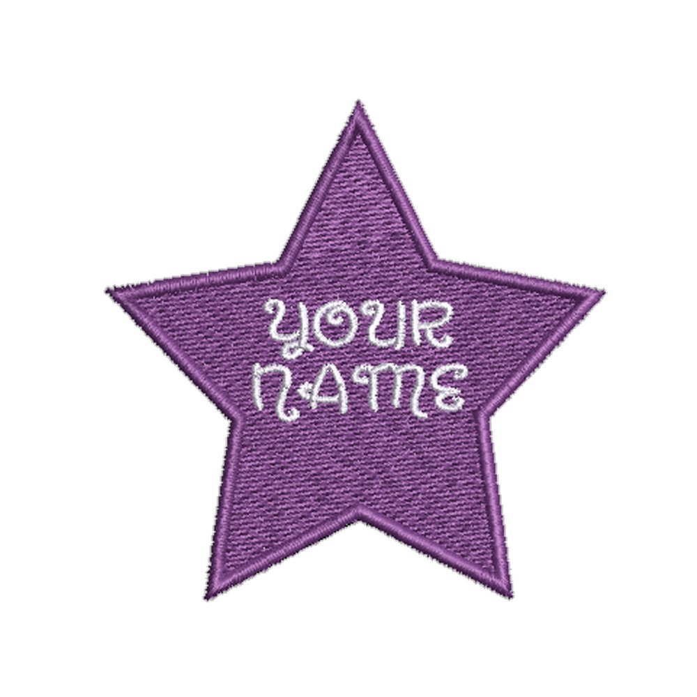 Custom"Your Name" Christmas Stocking Name Tag 2.5" Embroidered Patch Iron-On or Sew-On/Purple and White Personalized Applique - Festive Font - Vest Clothing - Merry Christmas, Ornament, Bell, Star