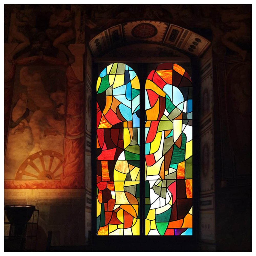 HYHMJ Retro Glass Sticker with Back Glue Auditorium Church Window Sticker Self Adhesive Opaque Privacy Decoration Light Blocking Window Cover,A,120 * 200cm