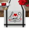 Valentines Day Burlap-Cotton Table Runner 72 Inches Long, Love Words Red Heart Black Lines Farmhouse Table Runners, Outdoor Dining Holiday White Tablerunner Spring Tablecloths Decor for Party/Wedding view 1