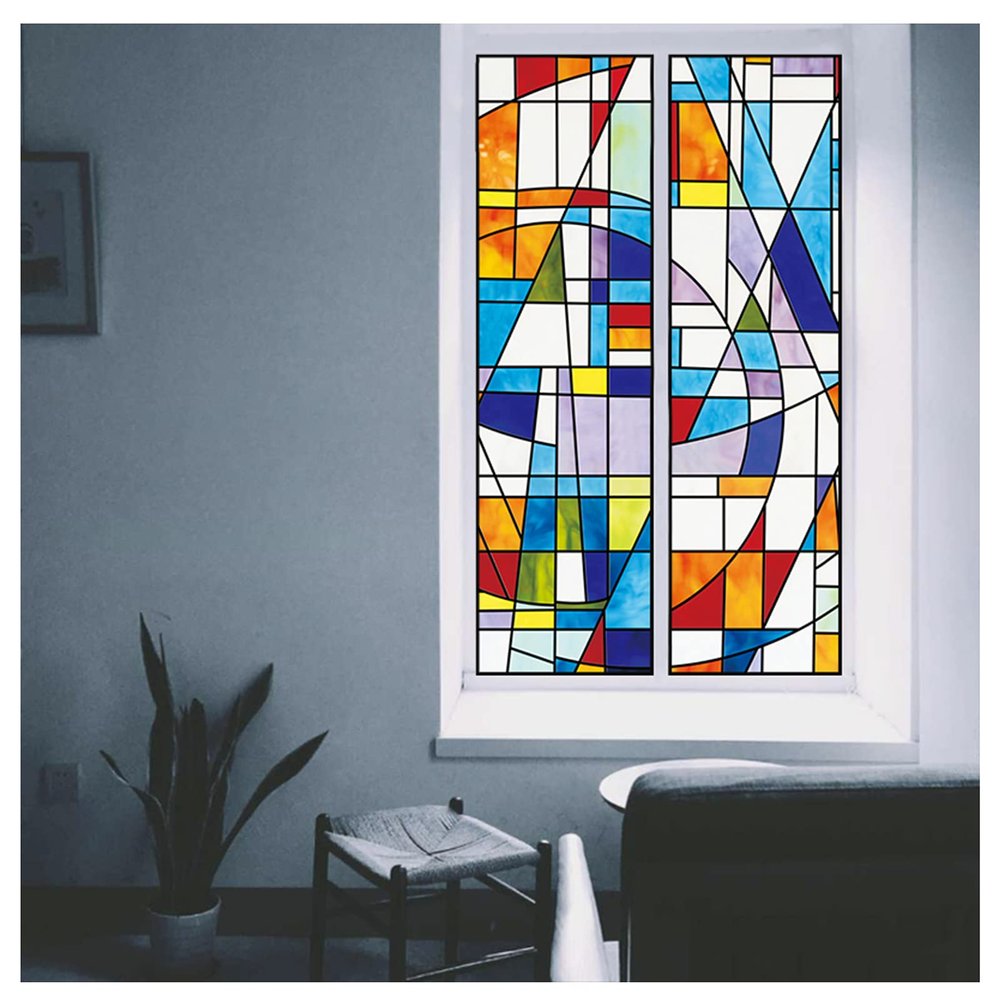 HYHMJ Glass Sticker Retro Church Stained Self Adhesive Window Film Opaque Privacy Decoration Glass Covering for Window Tint UV Blocking Film,H,120 * 200cm