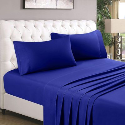 3 Piece Set - 1 Fitted Sheet and 2 Pillowcases Queen XL Size Royal Blue - Queen XL Fitted Sheet Only for Mattress Up to 18" Deep Pocket, Cotton 800 TC 3 Piece Set (Queen XL, Royal Blue)