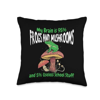 Cottagecore Aesthetic Frogs Mushrooms Useless School Stuff Throw Pillow