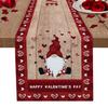 Valentines Day Burlap-Cotton Table Runner 72 Inches Long, Gnomes Love Heart Red Farmhouse Table Runners, Outdoor Dining Rustic Wood Tablerunner Holiday Spring Tablecloths Decor for Party/Wedding view 1
