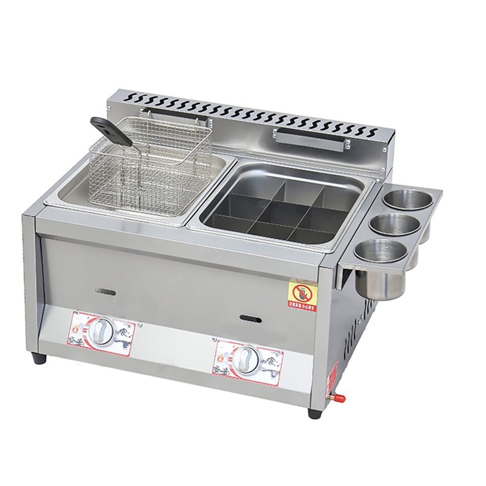 Household Products 18l/26l Commercial Desktop Large Propane Gas Fryer, Light Stainless Steel Lpg Deep Fryer Large Capacity Chicken and Fries Outdoor Gas Fryer, Double Fryer with Basket and Lid