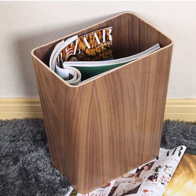 DRSFF Walnut Wood Narrow Garbage Container Bin Bathroom Bedroom Durable Rectangular Trash Can Household Solid Wood Simple Waste Paper Basket Uncovered Storage Bucket (Size : 26 * 9.5 * 32CM)