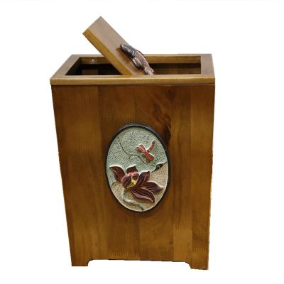 DRSFF Creative Trash Can Solid Wood Large Size Garbage Bin Home Living Room Chinese with Lid Storage Bucket Office Bedroom Kitchen Dining Waste Paper Basket Basket (Color : A)