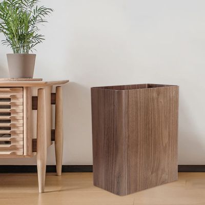 DRSFF Trash Can Narrow Walnut Wood Garbage Bin for Living Room Bedroom Household Hotel Durable Waste Basket Bathroom Rectangular Uncovered Storage Bucket (Size : 26 * 9.5 * 32CM)