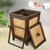 DRSFF Retro Wooden Rattan Bathroom Waste Paper Basket Living Room Bedroom Garbage Bin Durable Trash Can Home Hotel Storage Bucket - Special-Shaped with Lid view 1