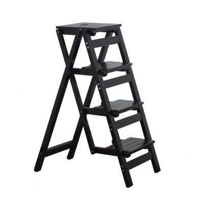 4 Steps Ladder Chair Wooden Step Stool, Portable Stair Chair Folding Home Library Climb Ladder Stepladder Multifunction Steps Bookshelf Display Shelves