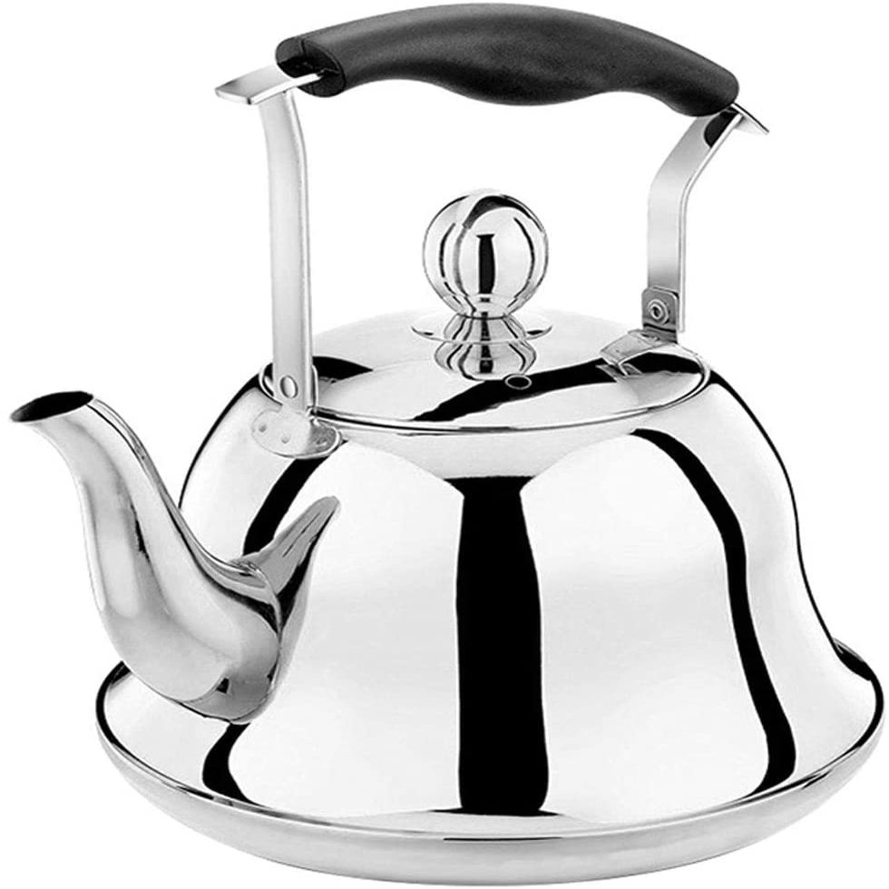 2 Quart Stainless Steel Tea Kettle for Stove Top,Whistling Tea Kettle with Heat-Resistant Ergonomic Handle (Color : Silver, Size : 2L)